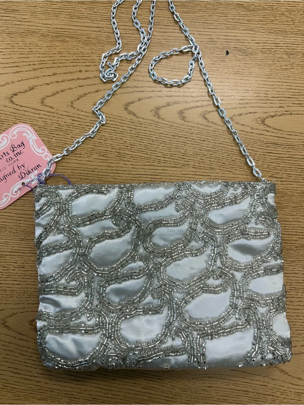 Vintage white satin Beaded bridal Evening Crossbody nwt!